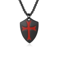Collar vintage para hombre con colgante de escudo negro, cruz roja y cadena de acero mate - Negro Con Cadena De 3*60cm