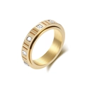 Gold brushed titanium ring featuring rectangular zircon stones and vertical grooves - 5# / Gold White Zirconia