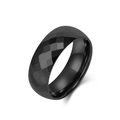 Classic black tungsten wedding band with geometric diamond cut finish for men and women - Size 6 / 8mm / Black