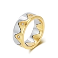 Two-tone silver and gold crown ring with wavy split design and inlaid cubic zirconia - 6# / Steel Gold Two-Tone