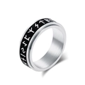 Anillo giratorio vikingo de acero inoxidable con runas nórdicas y esmalte negro - 7# / Color acero