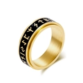 Anillo vikingo nórdico con runas doradas sobre banda negra y acabado de metal cepillado - 7# / Dorado