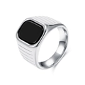 Anillo de sello para hombre en acero de titanio con piedra preciosa negra cuadrada - Talla 8 / Color Acero