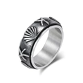 Ocean themed stainless steel spinner ring with starfish relief and shell patterns - Size 6 / Steel