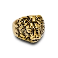 Retro golden lion head stainless steel ring for men in a bold hip hop punk style - Size 8 / Gold