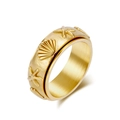 Golden stainless steel spinner ring with relief ocean starfish and seashell motifs - Size 6 / Gold