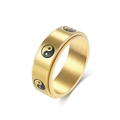 Golden brushed titanium steel ring with Yin Yang Tai Chi patterns for men and women - Size 7 / Gold