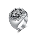 Mens silver stainless steel Indian head coin ring with sparkling zircon border - Size 7 / Steel