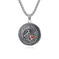 Knights Templar shield pendant necklace in silver titanium steel with red cross enamel - Steel Color With 3mmx60cm Box Chain