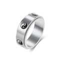Brushed stainless steel spinner ring featuring Yin Yang Tai Chi symbols for meditation - Size 7 / Steel
