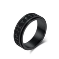 Anillo giratorio vikingo negro en acero cepillado con runas nórdicas grabadas - 7# / Negro