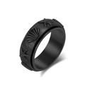 Black rotating spinner ring with ocean relief starfish and seashell patterns - Size 6 / Black