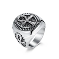 Anillo de sello vintage para hombre en acero inoxidable con cruz egipcia Ankh y acabado plata - Talla 7 / Color Acero