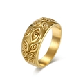 Anillo de sello vintage en acero inoxidable dorado con relieves de ojos de demonio punk - US 7 / Dorado