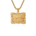 Collar hip hop con colgante cuadrado dorado, relieve de La Última Cena y circonitas blancas - Juego de Collar (Con Cadena) / Dorado