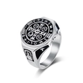 Bague religieuse Saint-Benoît en acier inoxydable pour homme avec émail noir rétro - Taille 8 / Acier