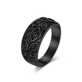 Anillo gótico de acero de titanio negro con patrón de ojo malvado en relieve - US 7 / Negro