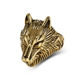 Anillo vintage de cabeza de lobo vikingo de acero de titanio dorado y cristales negros - 8# / Dorado