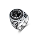 Vintage stainless steel ring with faceted black gemstone and intricate filigree details - 8# / Black Stone