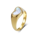 Anillo de acero inoxidable oro 18K con elegante incrustación de nácar en forma de corazón - 5# / Dorado