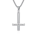 Polished silver inverted cross necklace in stainless steel with elegant box chain - Steel Color With Chain