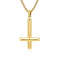 Polished gold stainless steel inverted cross necklace with square link chain on white - Gold Color With Chain
