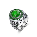 Vintage titanium steel ring for men featuring a large emerald green gemstone center - 8# / Green Stone