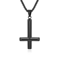 Gothic inverted cross pendant necklace with black finish and polished steel box chain - Black With Chain