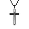 Collana a croce minimalista in acciaio inossidabile nero con fila centrale di cristalli - Nero Con Catena 3x60cm