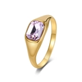 Polierter, 18K vergoldeter breiter Ring mit rechteckigem violettem Edelstein für Damen - 5# / Gold/Lila