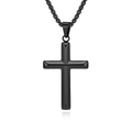 Minimalistische schwarze Edelstahl-Kreuzkette mit mattem Finish und Box-Kette für Herren - Mit Runder Box-Kette / Schwarz
