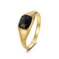 Eleganter 18K vergoldeter Edelstahlring mit einem markanten schwarzen rechteckigen Edelstein - 5# / Gold/Schwarz