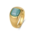 Minimalist gold plated stainless steel signet ring with a square cat eye stone inlay - 5# / Blue