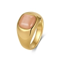 Chunky gold stainless steel ring with a square pink cat eye stone on a white background - 5# / Orange