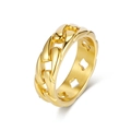 Polished gold Cuban link ring with interior clover cutouts for punk style jewelry fashion - US 7 / Gold