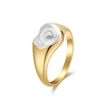 Elegante anillo de corazón dorado con incrustación de esmalte blanco y banda fina - 5# / Blanco