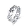 Polished silver stainless steel Cuban link ring with hollowed cross interior details - US 7 / Steel