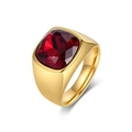 Chevalière dorée polie pour hommes ornée d'une grande pierre précieuse rouge taillée en émeraude - Or (Strass Rouge)