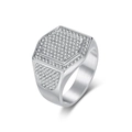 Lujoso anillo de sello en acero inoxidable plateado con circonitas cúbicas hexagonales - Talla 7 / Color Acero