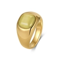 Polished gold stainless steel signet ring featuring a square yellow cat eye stone - 5# / Yellow
