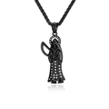 Gothic black plated Grim Reaper pendant necklace with crystal inlay and braided chain - Black Pendant With Necklace