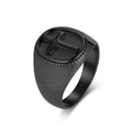 Men's black stainless steel signet ring with embossed cross and brushed finish - Size 8 / Black