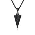 Nordic vintage black arrow pendant necklace with viking owl raven head and runes - Black + Box Chain