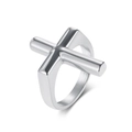 Anillo de cruz minimalista en acero de titanio con acabado pulido y cepillado - Talla 7 / Color Acero