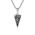Nordic Viking raven arrowhead necklace in silver stainless steel with runic engraving - Steel Color + Box Chain
