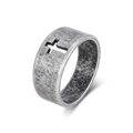 Anello largo retrò in acciaio inossidabile con croce traforata e finitura argento vintage - Taglia 7 / Argento Antico