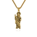 Golden St. Jude religious pendant necklace with wheat chain and detailed embossed design - Gold Sun Star (With 60cm Chain)