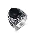 Anillo punk para hombre de acero de titanio con piedra ojo de tigre negra y relieve de calavera - Talla 7 / Piedra Negra