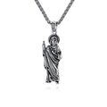 Vintage Saint Jude Thaddeus pendant necklace in silver titanium steel with wheat chain - Silver-tone (With 60cm Chain)