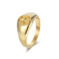 Anello con sigillo in acciaio inossidabile dorato con croce a rilievo e finitura lucida - Taglia 6 / Oro